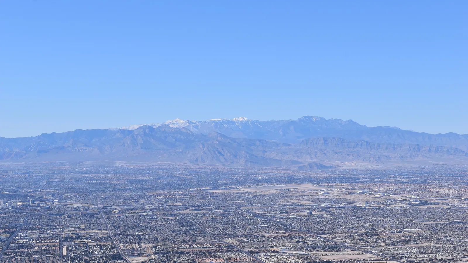 View across the Las Vegas Valley toward the snow-capped Spring Mountains